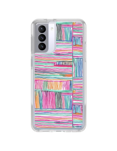 Coque Samsung Galaxy S21 FE Watercolor Linear Meditation Pink - Ninola Design