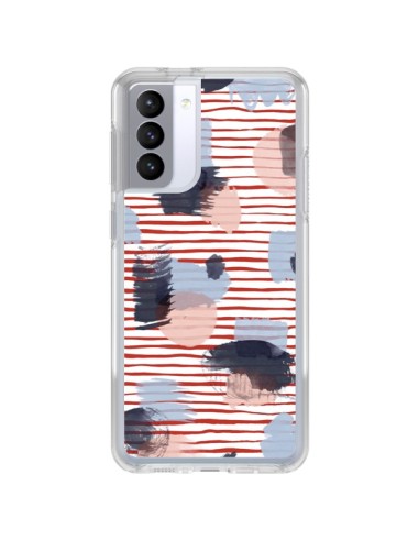 Samsung Galaxy S21 FE Case WaterColor Stains Righe Rosse - Ninola Design