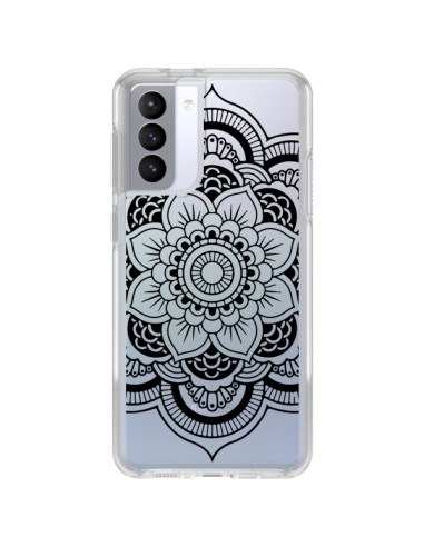 Coque Samsung Galaxy S21 FE Mandala Noir Azteque Transparente - Nico