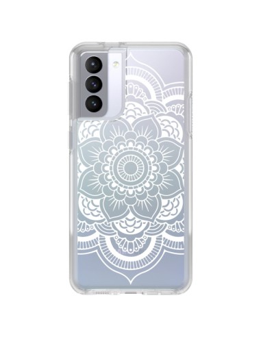 Coque Samsung Galaxy S21 FE Mandala Blanc Azteque Transparente - Nico