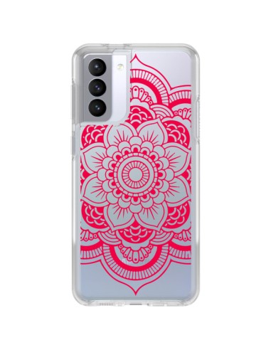 Coque Samsung Galaxy S21 FE Mandala Rose Fushia Azteque Transparente - Nico