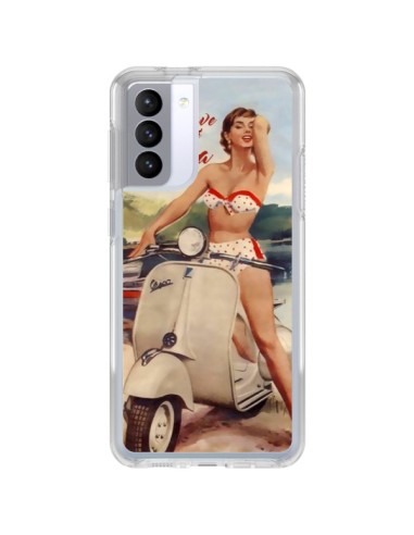 Coque Samsung Galaxy S21 FE Pin Up With Love From the Riviera Vespa Vintage - Nico