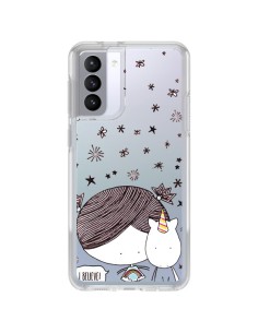Coque Samsung Galaxy S21 FE Petite Fille et Licorne I Believe Transparente - Nico