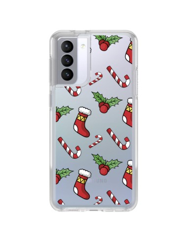 Coque Samsung Galaxy S21 FE Chaussette Sucre d'Orge Houx de Noël transparente - Nico