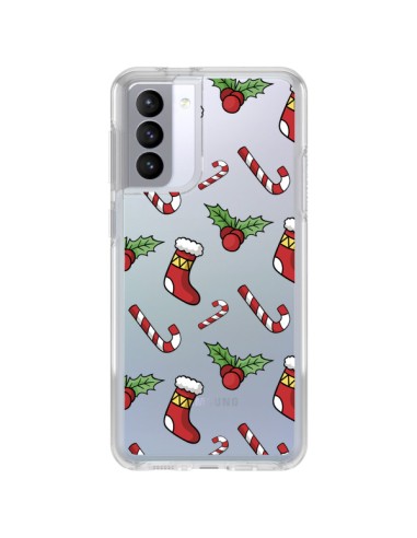 Cover Samsung Galaxy S21 FE Calze Bastoncini di Zucchero Agrifoglio Natale Trasparente - Nico