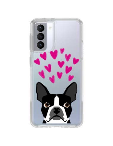 Coque Samsung Galaxy S21 FE Boston Terrier Coeurs Chien Transparente - Pet Friendly