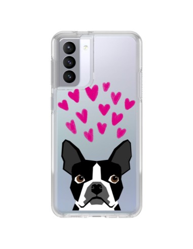 Samsung Galaxy S21 FE Case Boston Terrier Hearts Dog Clear - Pet Friendly