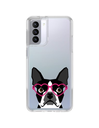 Samsung Galaxy S21 FE Case Boston Terrier Eyes Hearts Dog Clear - Pet Friendly