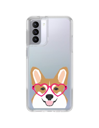 Coque Samsung Galaxy S21 FE Chien Marrant Lunettes Coeurs Transparente - Pet Friendly