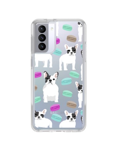 Coque Samsung Galaxy S21 FE Chiens Bulldog Français Macarons Transparente - Pet Friendly