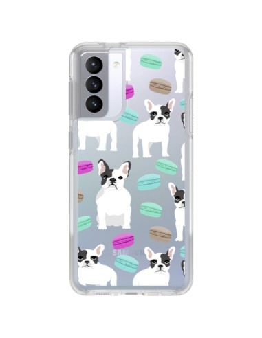 Cover Samsung Galaxy S21 FE Cani Bulldog Francese Macarons Trasparente - Pet Friendly