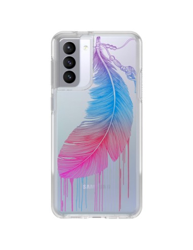 Coque Samsung Galaxy S21 FE Plume Feather Arc en Ciel Transparente - Rachel Caldwell