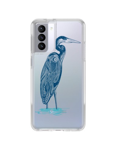 Cover Samsung Galaxy S21 FE Heron Blu Uccello Trasparente - Rachel Caldwell