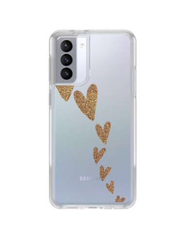 Coque Samsung Galaxy S21 FE Coeur Falling Gold Hearts Transparente - Sylvia Cook