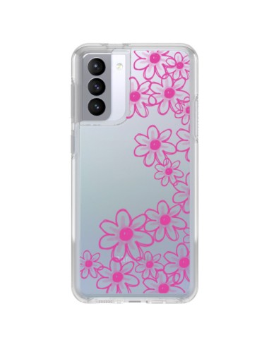 Coque Samsung Galaxy S21 FE Pink Flowers Fleurs Roses Transparente - Sylvia Cook