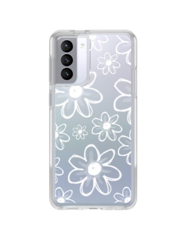 Coque Samsung Galaxy S21 FE Mandala Blanc White Flower Transparente - Sylvia Cook