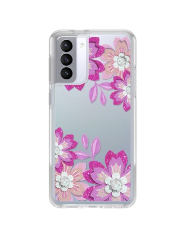 Cover Samsung Galaxy S21 FE Fiori Invernali Rosa Trasparente - Sylvia Cook