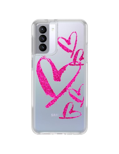 Coque Samsung Galaxy S21 FE Pink Heart Coeur Rose Transparente - Sylvia Cook