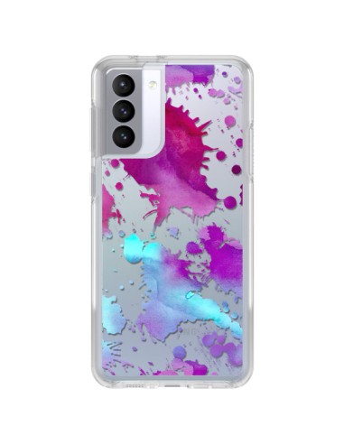 Cover Samsung Galaxy S21 FE Splash Colorato Blu Viola Trasparente - Sylvia Cook