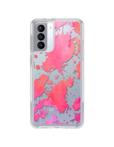 Coque Samsung Galaxy S21 FE Watercolor Splash Taches Rose Orange Transparente - Sylvia Cook