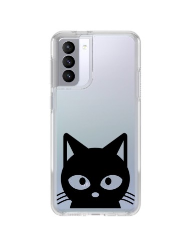 Cover Samsung Galaxy S21 FE Testa Gatto Nero Trasparente - Yohan B.