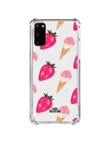 Coque Samsung Galaxy S20 FE Strawberry Ice Cream Fraise Glace Transparente - kateillustrate