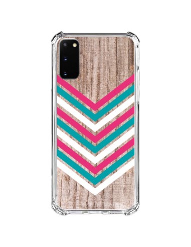 Coque Samsung Galaxy S20 FE Tribal Aztèque Bois Wood Flèche Rose Bleu - Laetitia