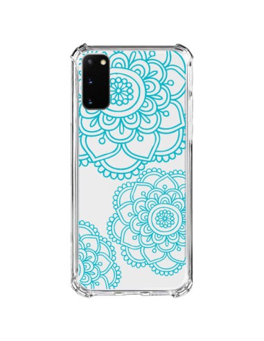 Coque Samsung Galaxy S20 FE Mandala Bleu Aqua Doodle Flower Transparente - Sylvia Cook