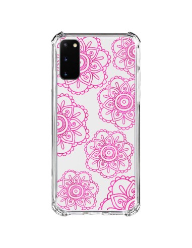Coque Samsung Galaxy S20 FE Pink Doodle Flower Mandala Rose Fleur Transparente - Sylvia Cook