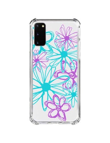 Coque Samsung Galaxy S20 FE Turquoise and Purple Flowers Fleurs Violettes Transparente - Sylvia Cook