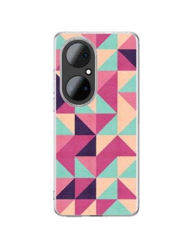 Coque Huawei P50 Pro Azteque Triangle Rose Vert - Eleaxart