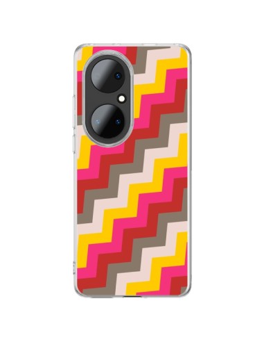 Huawei P50 Pro Case Lines Triangle Aztec Pink Red - Eleaxart