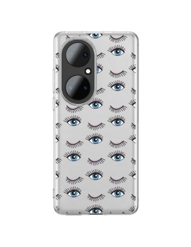 Huawei P50 Pro Case Eyes Blue Mosaic Clear - Léa Clément