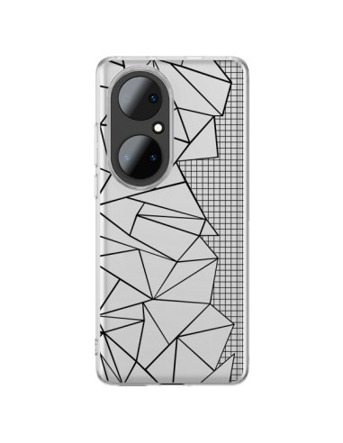 Huawei P50 Pro Case Lines Side Grid Abstract Black Clear - Project M