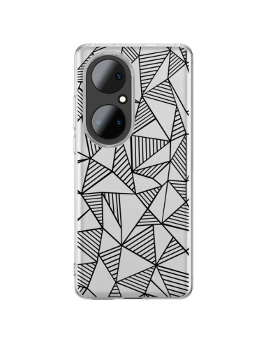 Huawei P50 Pro Case Lines Triangles Grid Abstract Black Clear - Project M