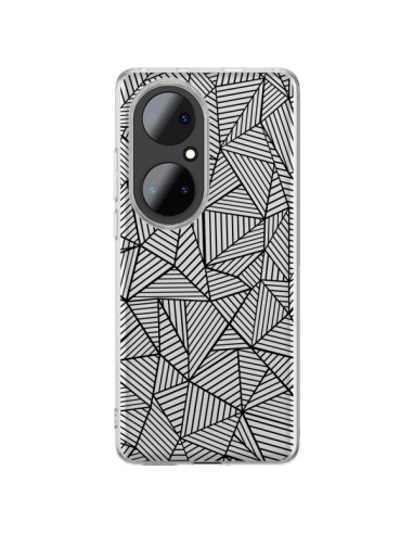 Coque Huawei P50 Pro Lignes Grilles Triangles Full Grid Abstract Noir Transparente - Project M