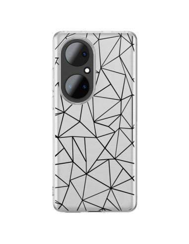 Coque Huawei P50 Pro Lignes Triangles Grid Abstract Noir Transparente - Project M