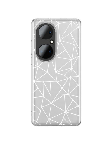 Coque Huawei P50 Pro Lignes Triangles Grid Abstract Blanc Transparente - Project M