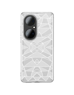 Cover Huawei P50 Pro Linee Specchi Griglia Triangoli Grid Astratto Bianco Trasparente - Project M