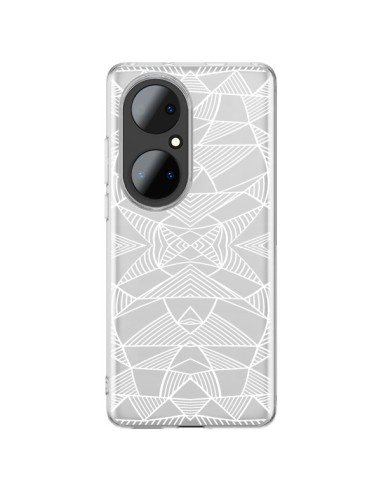 Coque Huawei P50 Pro Lignes Miroir Grilles Triangles Grid Abstract Blanc Transparente - Project M