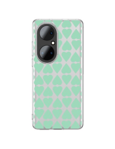 Coque Huawei P50 Pro Coeurs Heart Mint Bleu Vert Transparente - Project M