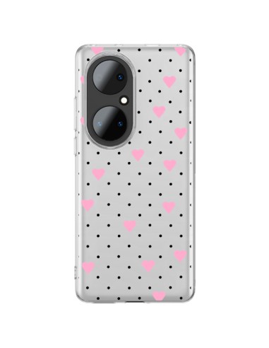 Cover Huawei P50 Pro Punti Cuori Rosa Trasparente - Project M