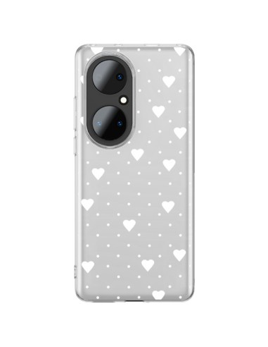 Cover Huawei P50 Pro Punti Cuori Bianco Trasparente - Project M