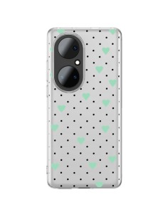Cover Huawei P50 Pro Punti Cuori Verde Menta Trasparente - Project M