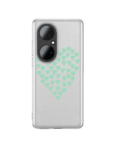 Coque Huawei P50 Pro Coeurs Heart Love Mint Bleu Vert Transparente - Project M