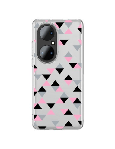 Coque Huawei P50 Pro Triangles Pink Rose Noir Transparente - Project M