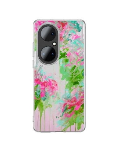 Huawei P50 Pro Case Flowers Pink Green Clear - Ebi Emporium