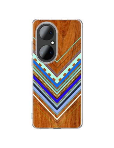 Coque Huawei P50 Pro Azteque Arbutus Blue Bois Aztec Tribal - Jenny Mhairi