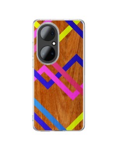 Coque Huawei P50 Pro Pink Yellow Wooden Bois Azteque Aztec Tribal - Jenny Mhairi