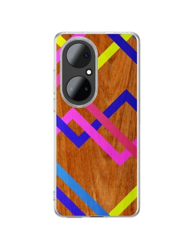 Coque Huawei P50 Pro Pink Yellow Wooden Bois Azteque Aztec Tribal - Jenny Mhairi